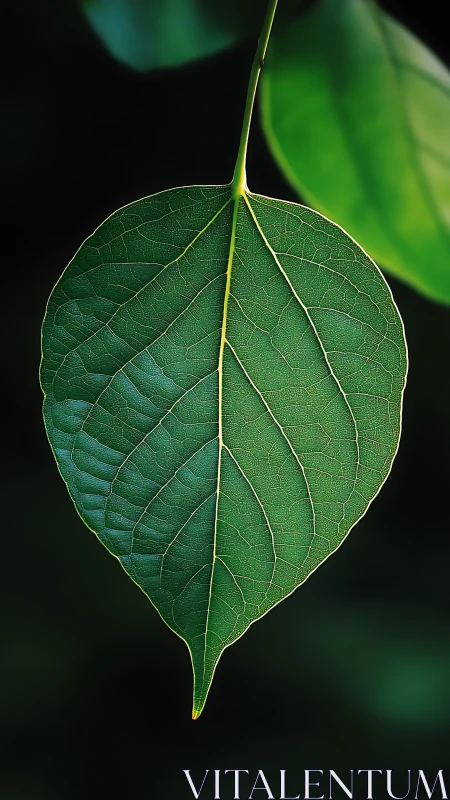 Macro study of single green leaf with detailed venation pattern