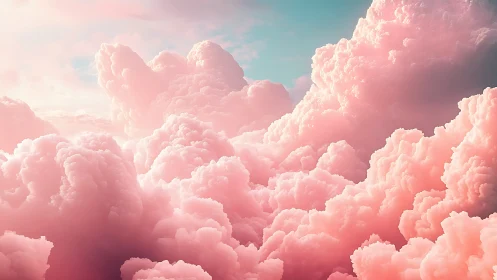 Dreamy pink clouds drift softly through a tranquil sky