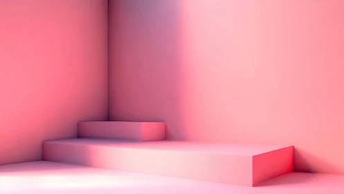 Minimalist pink podium catches soft gradient studio light.