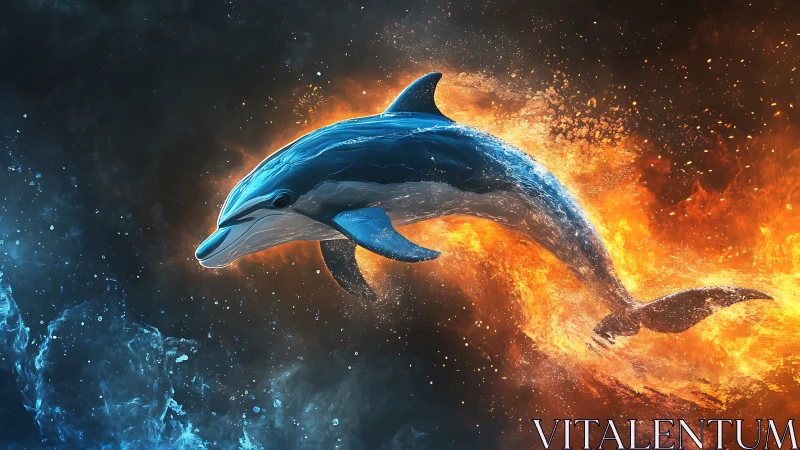 Dolphin dances between fire and water in vivid motion