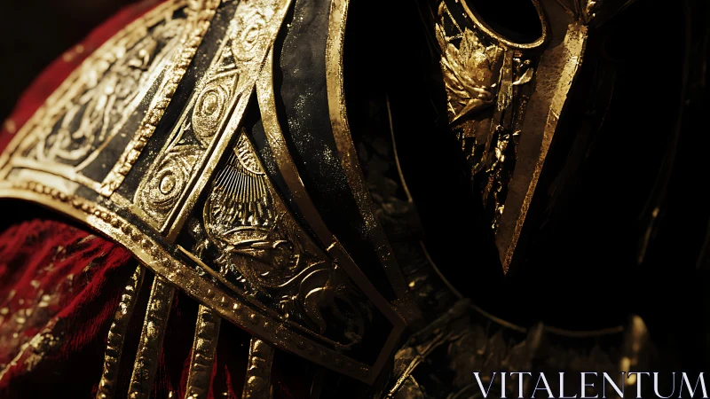 Golden armored helm gleams in dramatic, battle-worn shadow