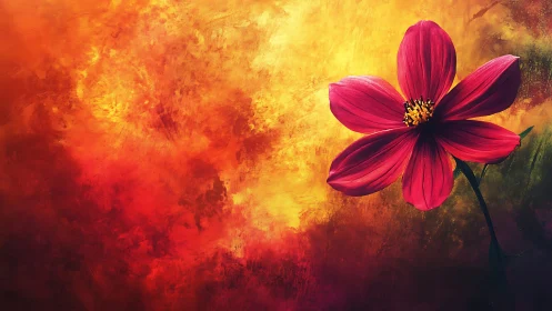 Red Cosmos Flower Against Fiery Abstract Background
