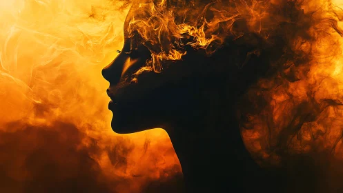 Silhouette Profile Engulfed in Flame.