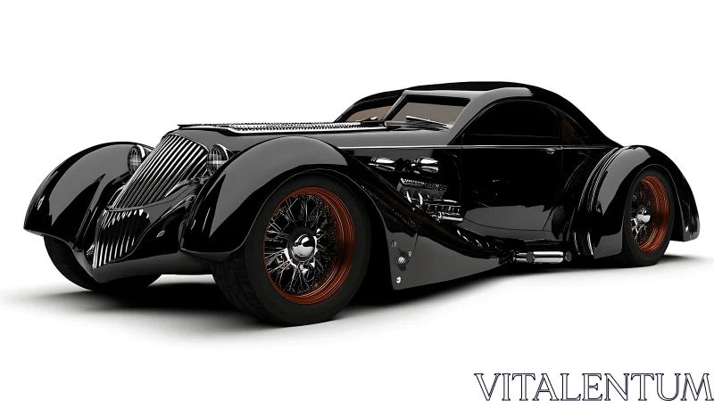 Streamlined black neo‑retro coupe with exposed engine detail