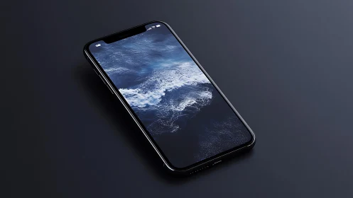 Dark smartphone glimpses Earth's swirling ocean and clouds.