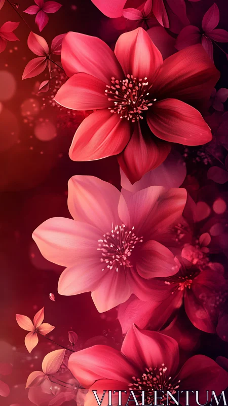 Layered Red Blossoms Against Deep Crimson Backdrop.