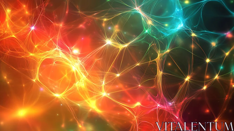 Neon neural network filaments glow in vibrant cosmic space.