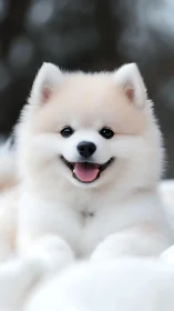 Fluffy cream puppy sharing a bright, heartwarming smile.