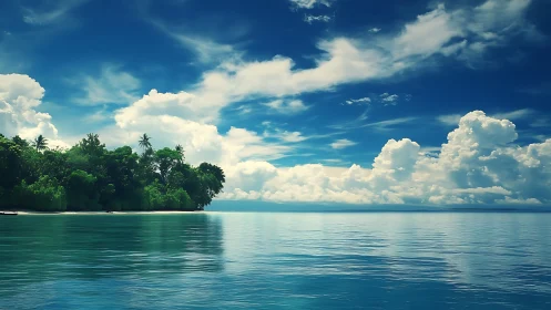 Tropical Paradise Lagoon with Dense Island Vegetation.