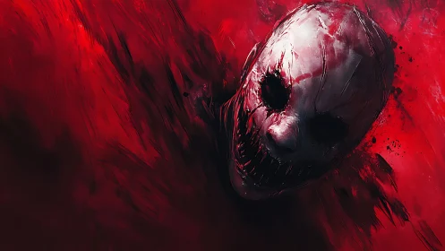 Haunting red nightmare swirls around a grinning hollow mask
