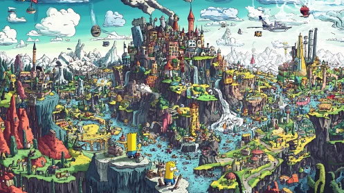 Hyper-detailed fantasy canyon megacity with rivers, cliffs, industry