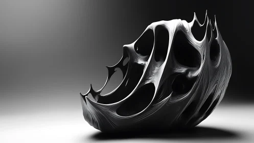 Organic black sculpture with flowing hollow curves in light.