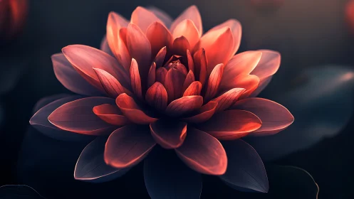 Luminous Red Lotus with Radiant Petal Architecture.