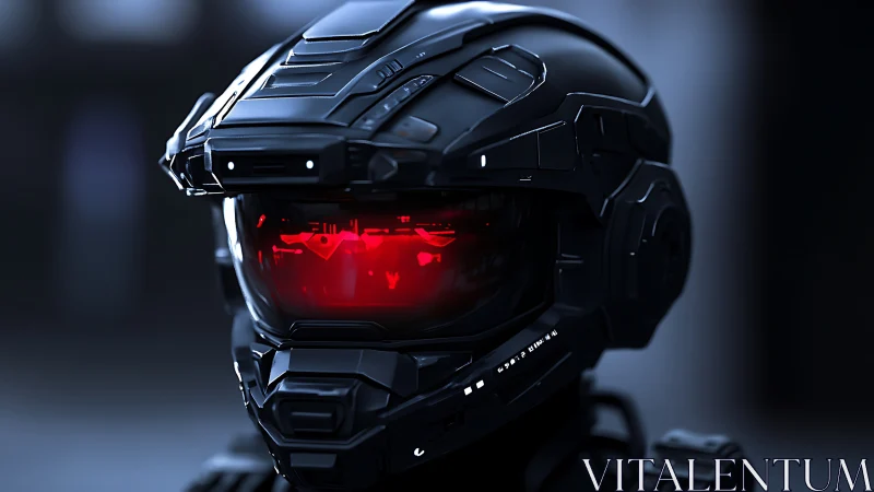 Tactical combat helmet glows with ominous red visor light.