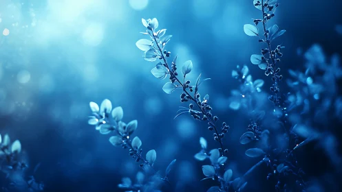 Macro bokeh study of blue-toned foliage in shallow depth.