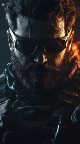 Tactical soldier portrait in harsh cinematic lighting.