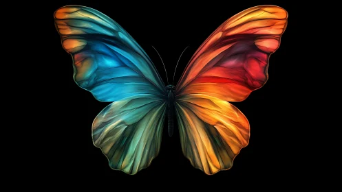Symmetrical multicolor butterfly rendered against black background