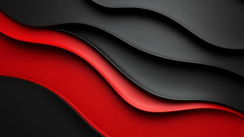 Abstract black and red wavy layered background, modern 3D style.