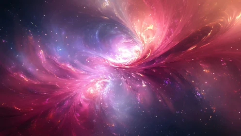 Glowing cosmic swirl painting with soft pink and violet light.