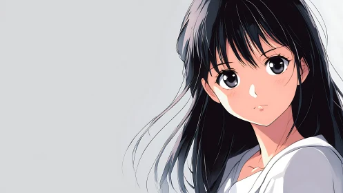 Soft-spoken anime girl gazes into quiet, windlit distance.