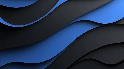 Abstract blue and black layered waves digital background design.