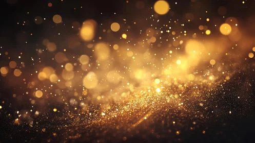 Golden bokeh lights and sparkling glitter abstract festive background.