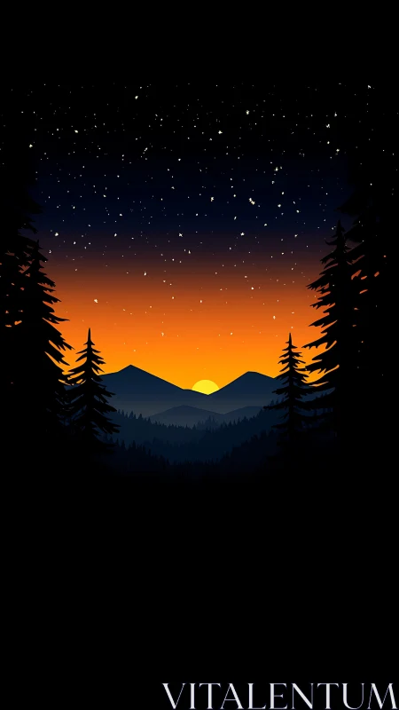 Sunset slips behind mountain ridges beneath starlit skies.