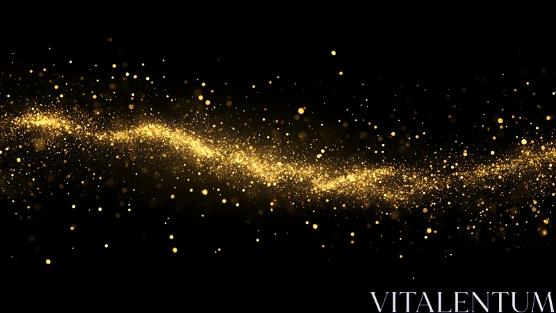 Golden glitter stream shimmers dynamically across darkness