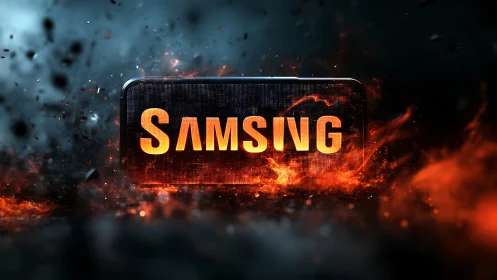 Samsung Logo Digital Composition with Fire Effects.