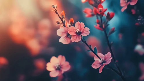 Delicate Pink Blossoms Against Warm Bokeh.