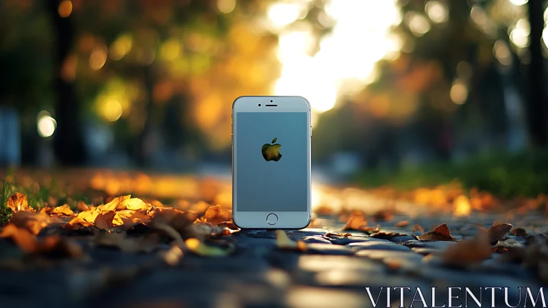 iPhone on Autumn Ground Under Golden Sunlight