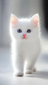 Ethereal White Kitten with Piercing Blue Eyes Emerges