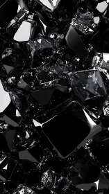 Black reflective geometric fragments in dense clustered field.