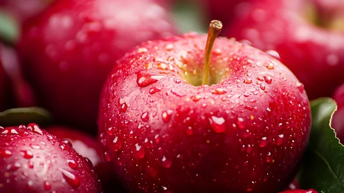 Macro optical study of dewy red apples under soft lighting.