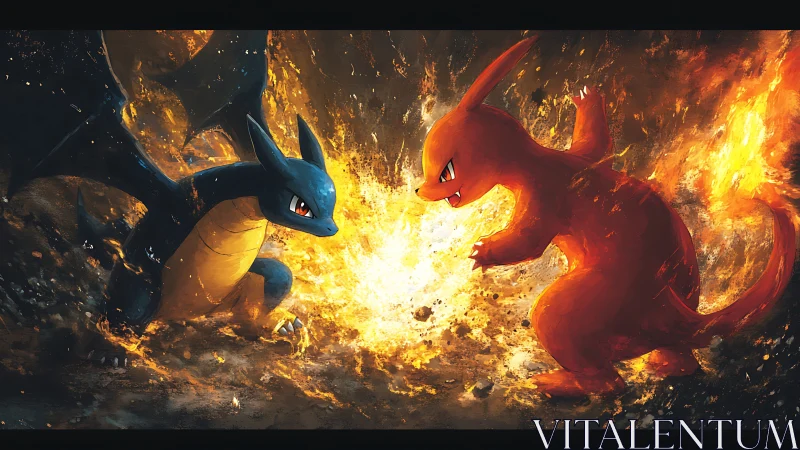 Epic Fire-Type Battle Between Charizard and Blastoise.