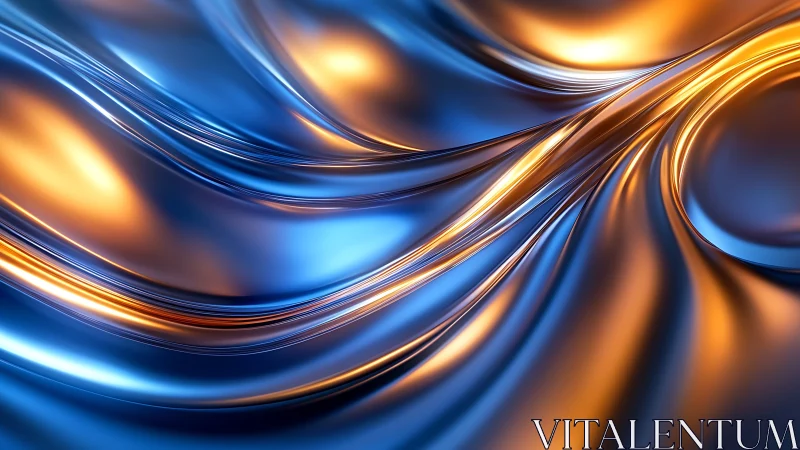 Flowing Blue and Gold Metal Waves in Gentle Motion.