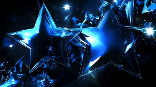 3D crystalline star cluster in luminous blue refraction field.