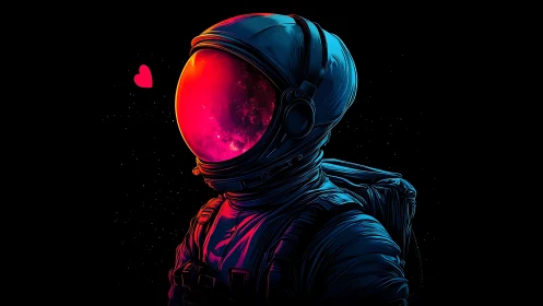Chromatic deep-space astronaut with luminescent love visor.