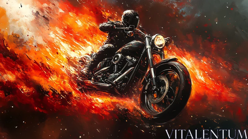 Fireborn rider carving molten trails through nightfall flames.