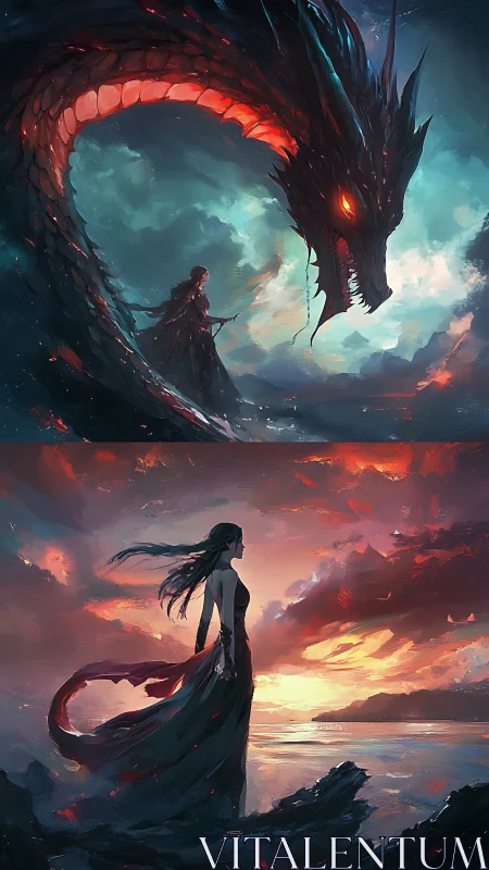 Twilight pact between dragon and shorelit wanderer.