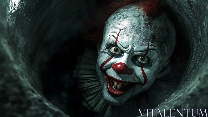 Grinning sewer clown stretches toward the camera with glee