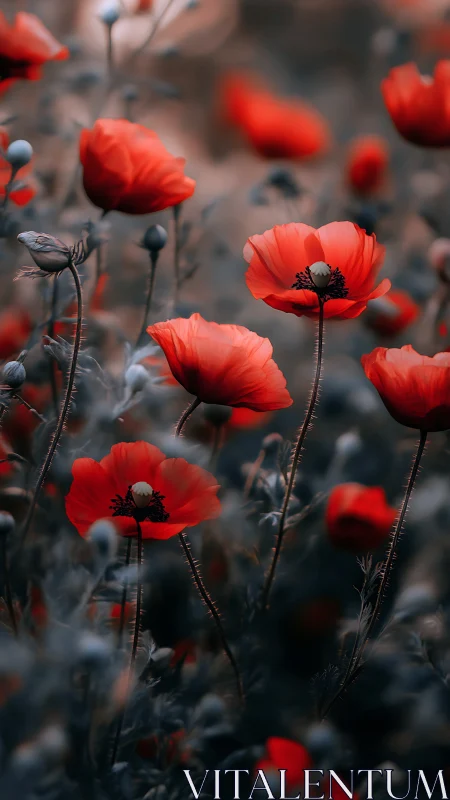 Vibrant Red Poppies in Soft Focus Field.