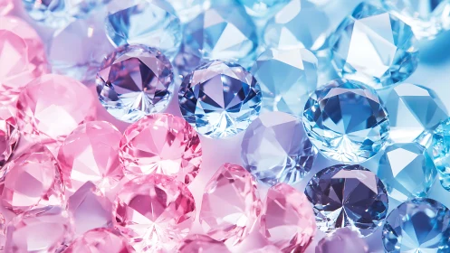 Pastel pink and blue gemstones under soft studio lighting.