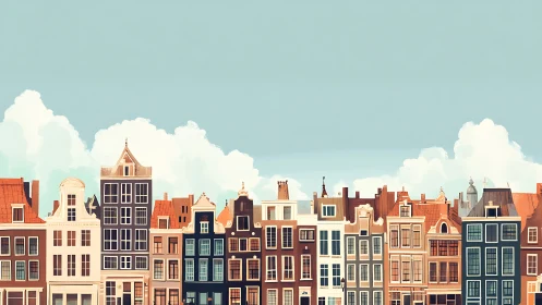 Digital painting of Amsterdam canal houses in pastel daylight.