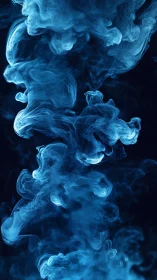 Volumetric blue smoke plumes in high-contrast black background