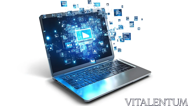 Laptop visualizing streaming data packets and multimedia nodes