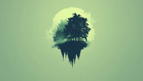 Ethereal Forest Silhouette Floats Against Glowing Atmosphere