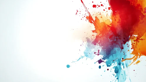 Multicolor abstract paint splashes on white background.