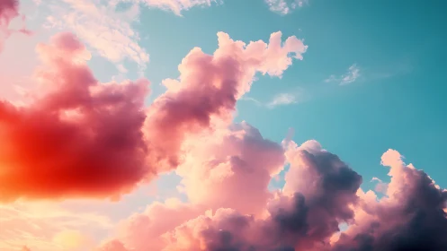 Chromatic cumuliform cloudscape under cyan gradient sky.