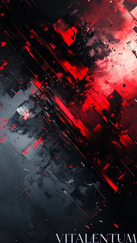 Diagonal red and black geometric abstraction divides frame